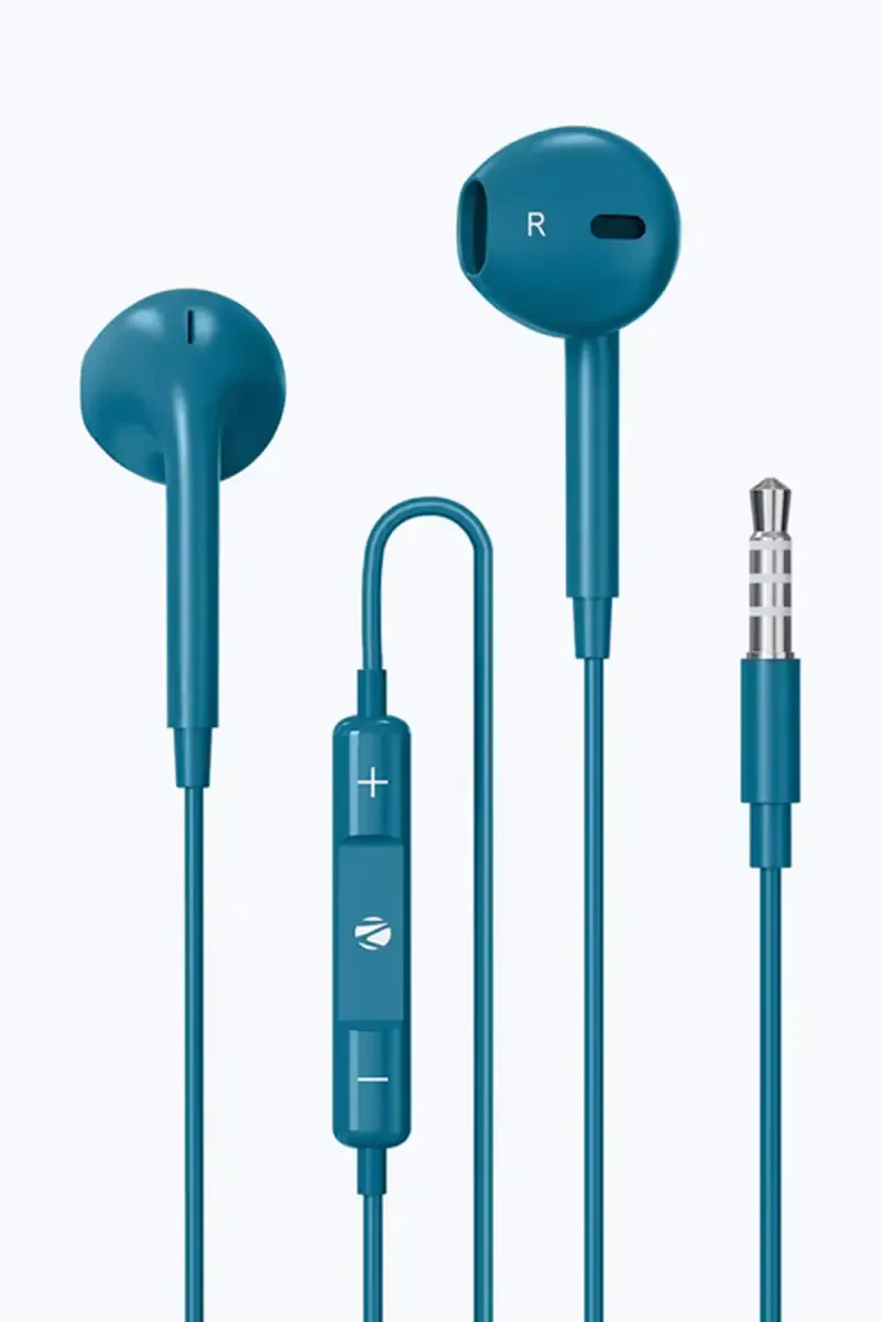Zebronics Buds 30 3.5mm In Ear Wired Earphone with Mic, 14mm Drivers, In Line Mic (Blue)