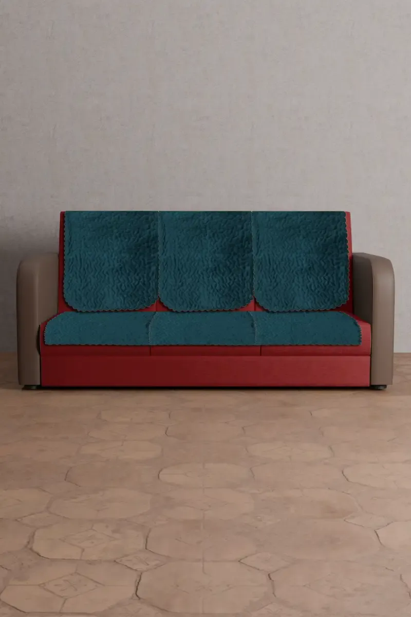 Sky Fab Polyester Plain Quilt Sofa Cover - 3 + 2 Set 014718POLBOTGRE