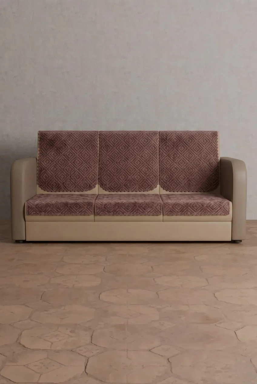 Sky Fab Polyester Plain Quilt Sofa Cover - 3 + 2 Set 014718POLBRO