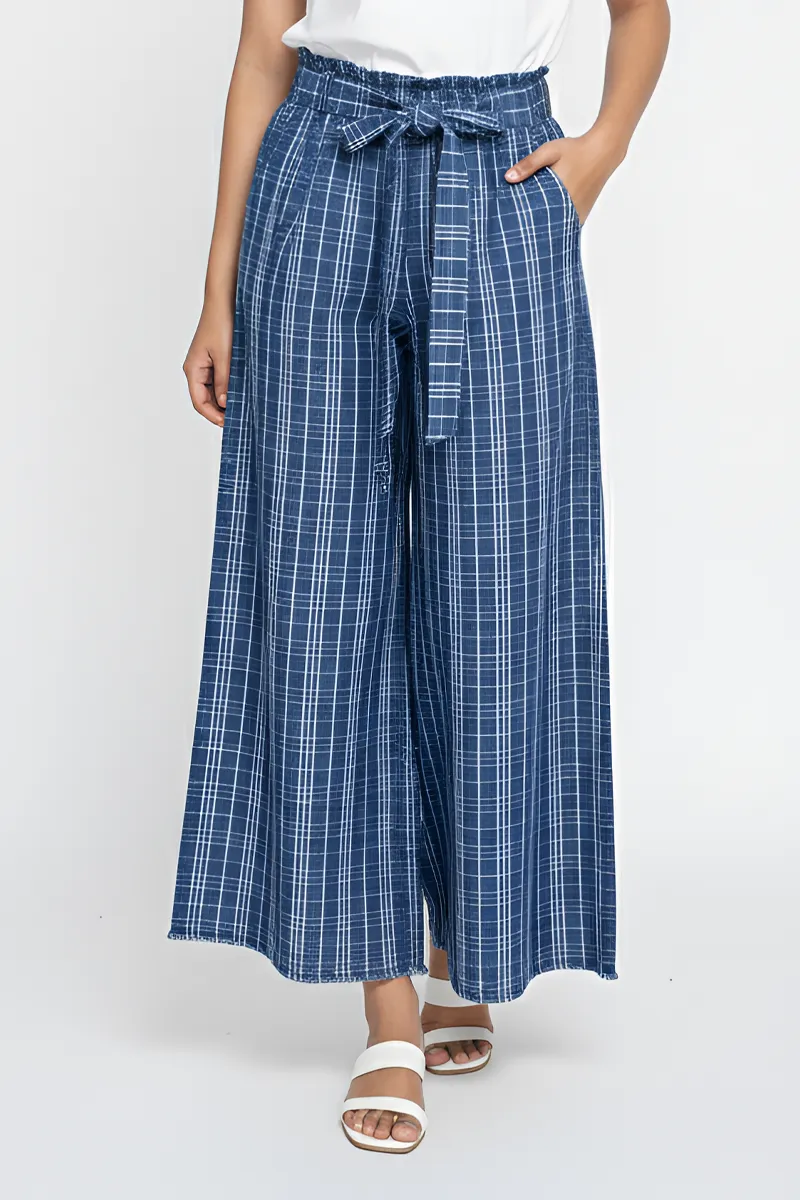 Cotton Blend Checkered Palazzo for Women 01475028BLU