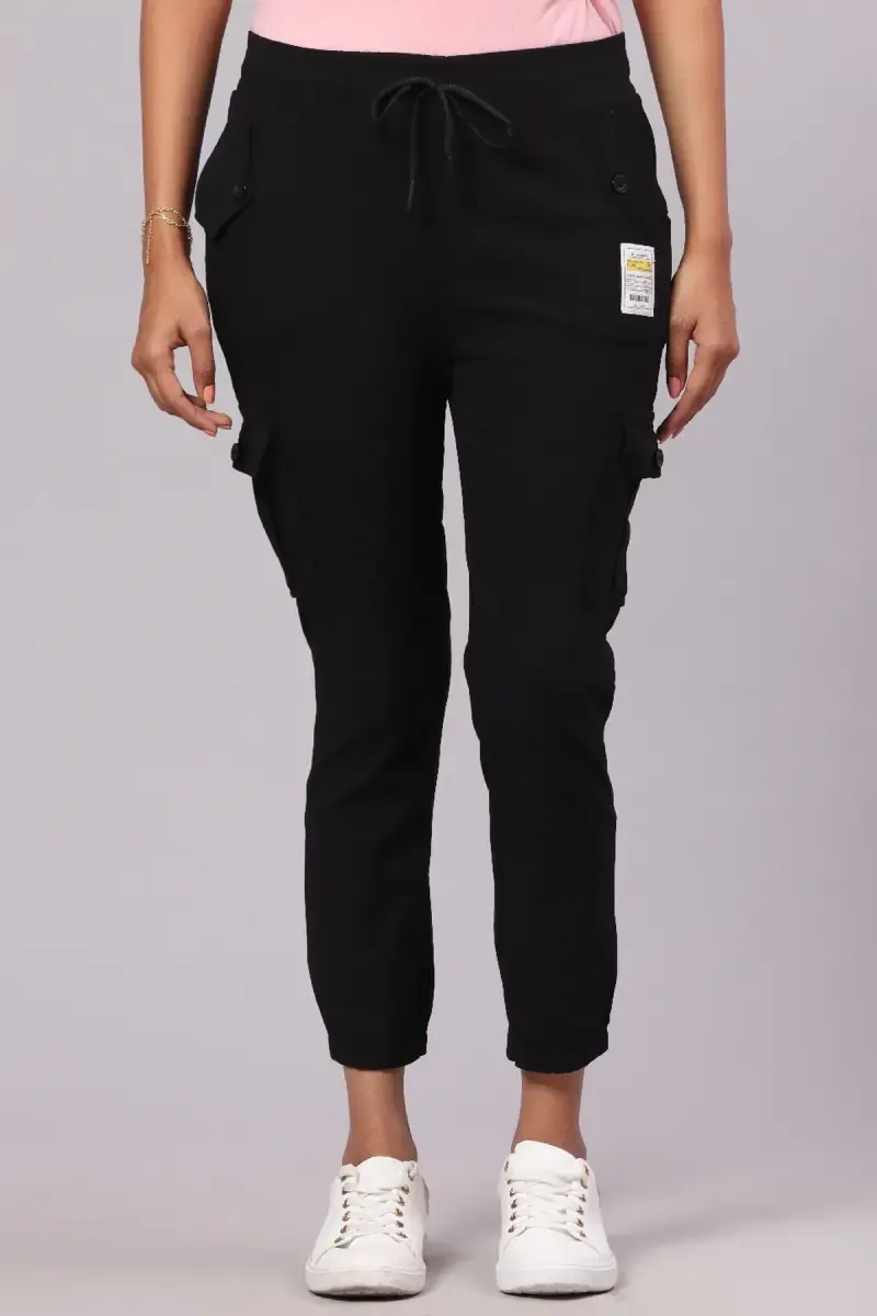 Cotton Blend Solid Joggers for Women 014779MBLA