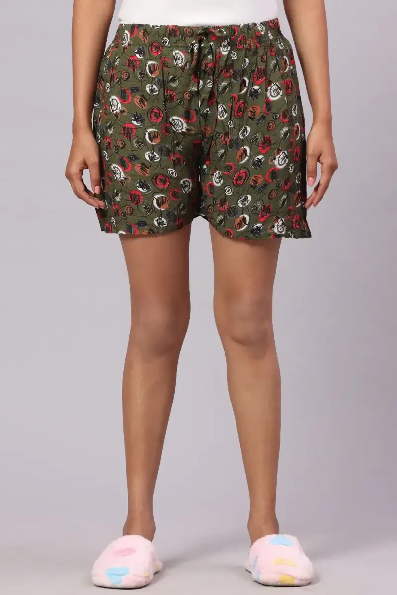 Cotton Hosiery Abstract Printed Shorts for Women 014781DARGREL