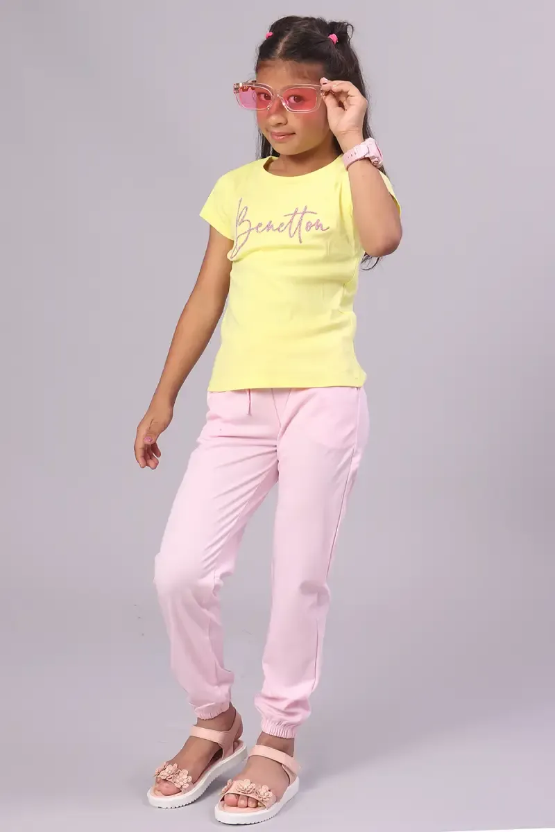 Girl's Cotton Blend Solid Pattern Joggers (4 - 17Yrs) 014785BABPIN89YRS