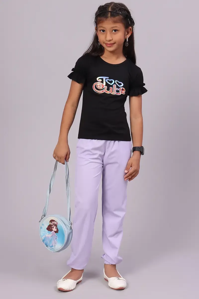 Girl's Cotton Blend Solid Pattern Joggers (4 - 17Yrs) 014785LAV67YRS