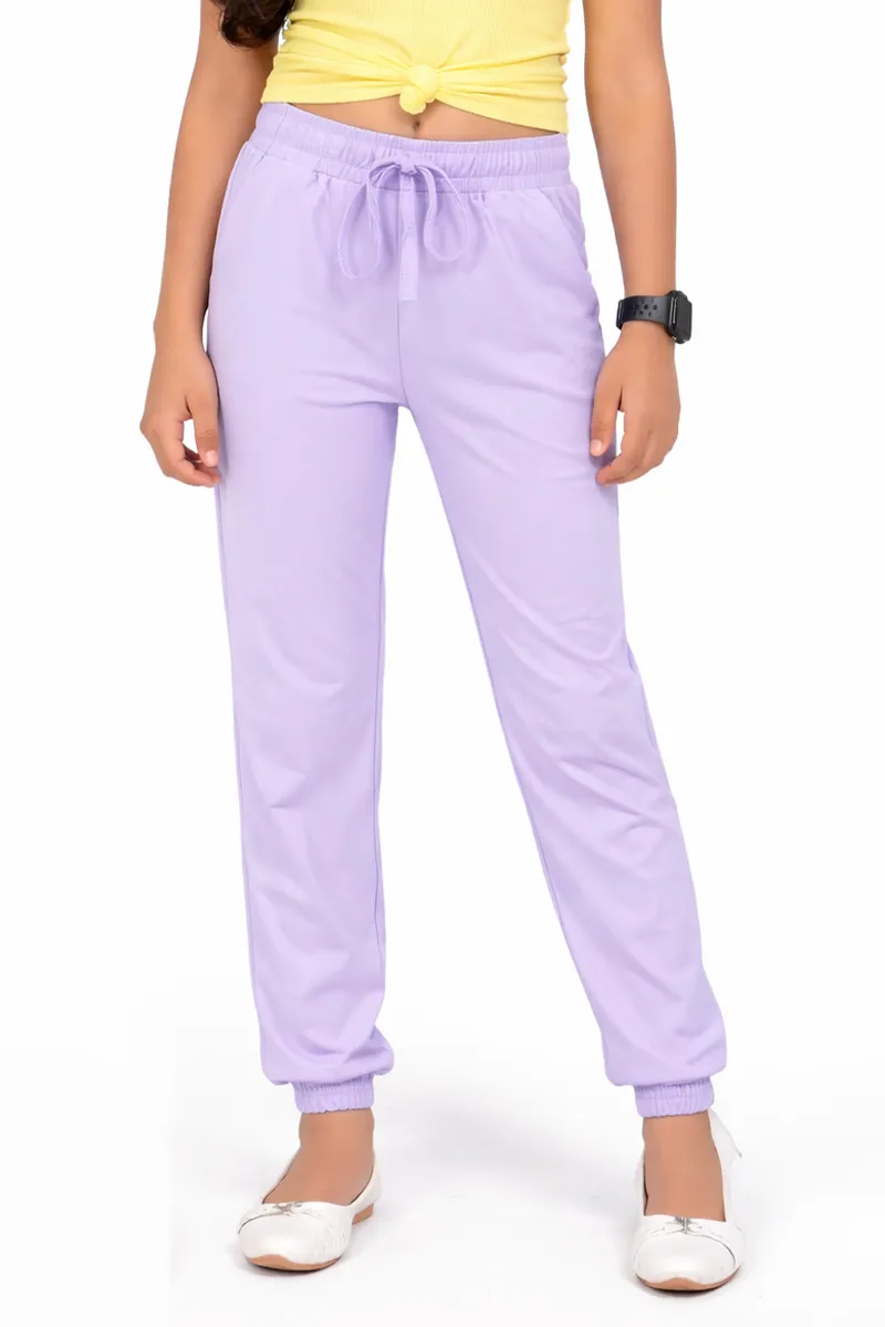 Girl's Cotton Blend Solid Pattern Joggers (4 - 17Yrs) 014785LAV89YRS