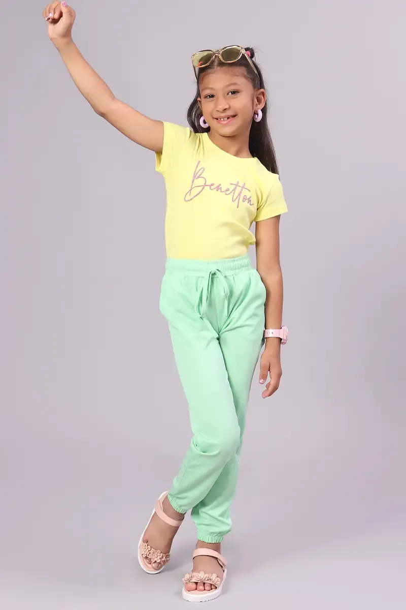 Girl's Cotton Blend Solid Pattern Joggers (4 - 17Yrs) 014785LIGGRE89YRS