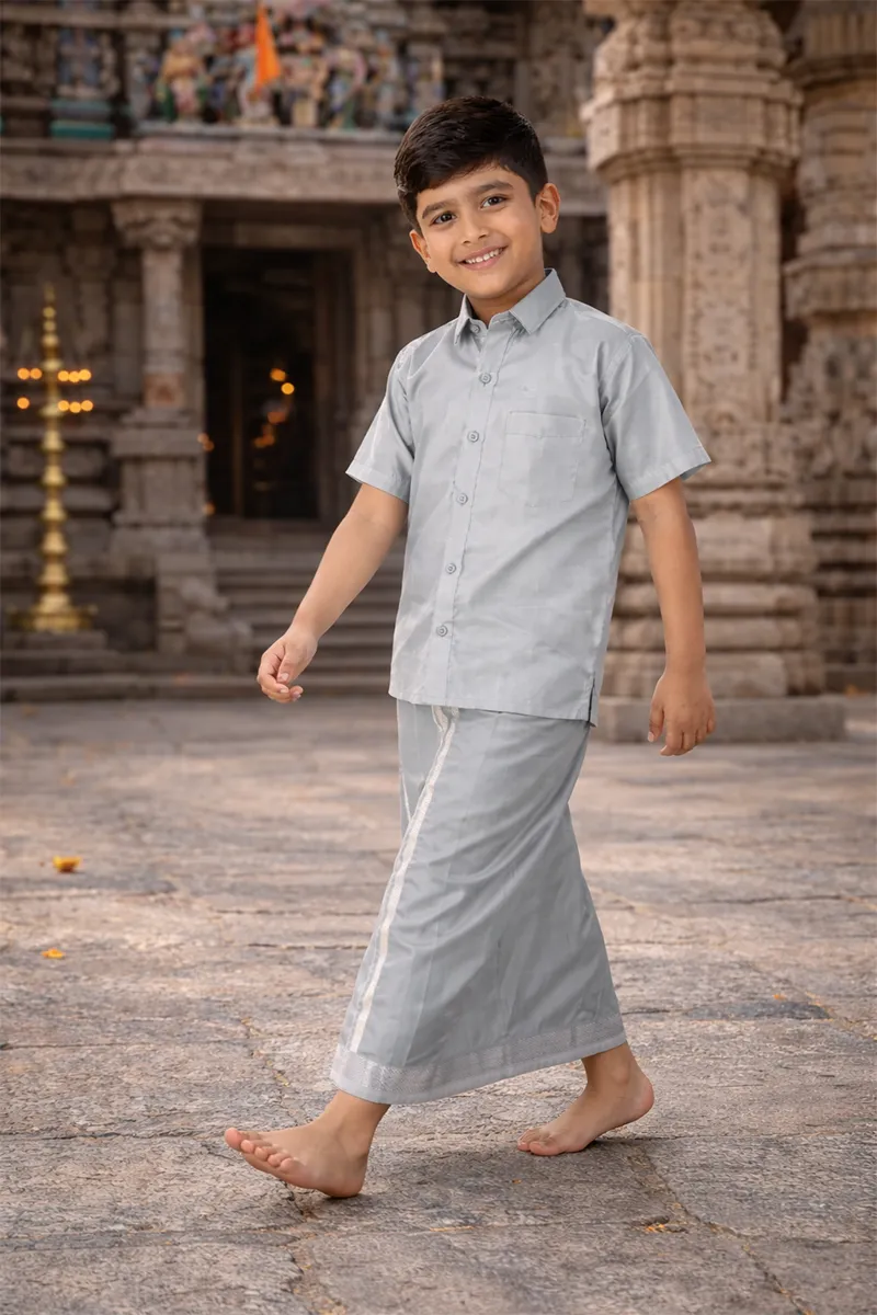Art Silk Shirt with Dhoti Set for Boy (2-Pcs Set)