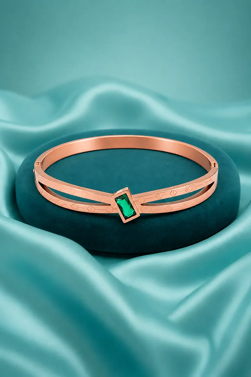 Alloy Rose Gold Plated Emerald Stone Bracelet for Women