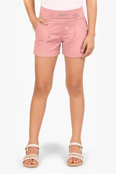 Girl's Polyester Solid Shorts (4-17 Yrs) 014851PEA89YRS