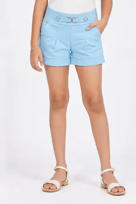 Girl's Spandex Solid Shorts (4 - 17 Yrs) 014856LIGBLU89YRS