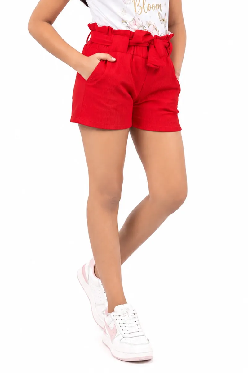 Girl's Corduroy Solid Shorts (4 - 17 Yrs) 014879RED89YRS