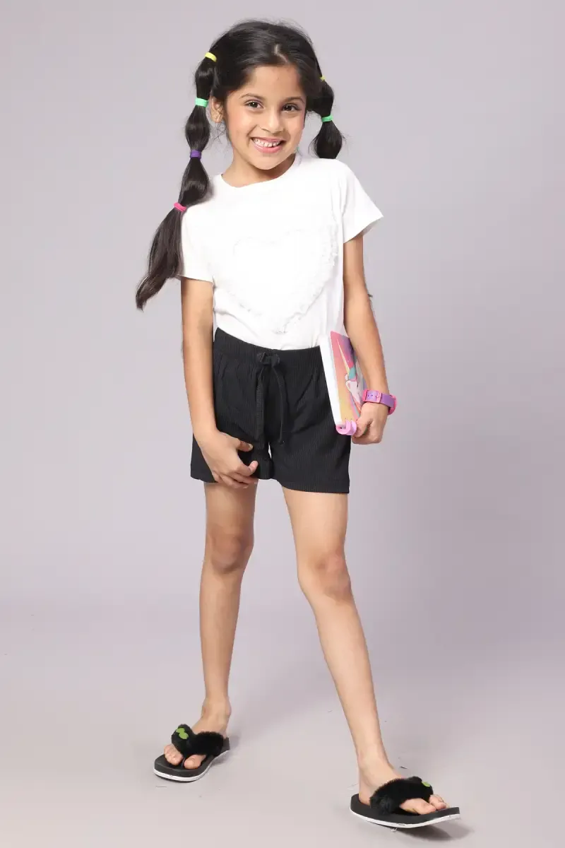 Girl's Corduroy Solid Shorts (4-17 Yrs) 015008BLA1011YRS