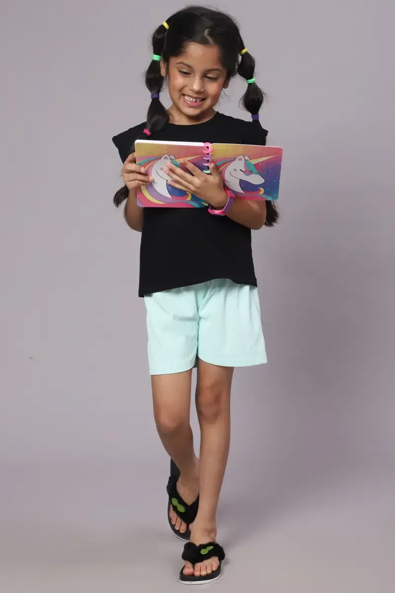 Girl's Corduroy Solid Shorts (4-17 Yrs) 015008SEAGRE121YRS