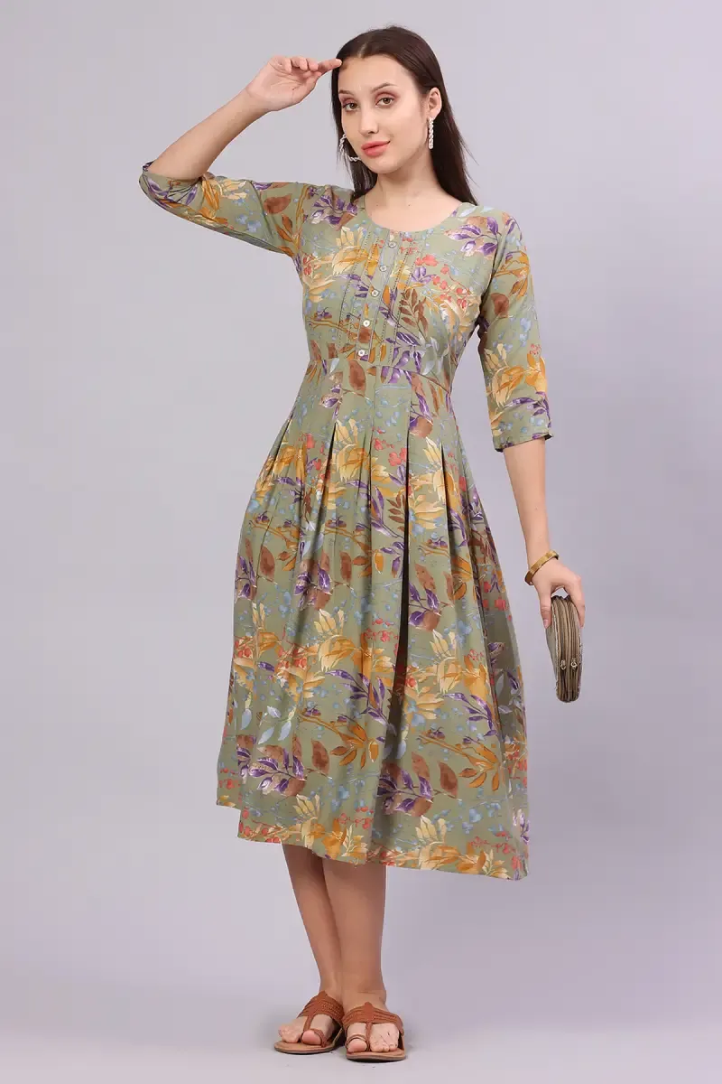Rayon Floral Printed Dress for Women