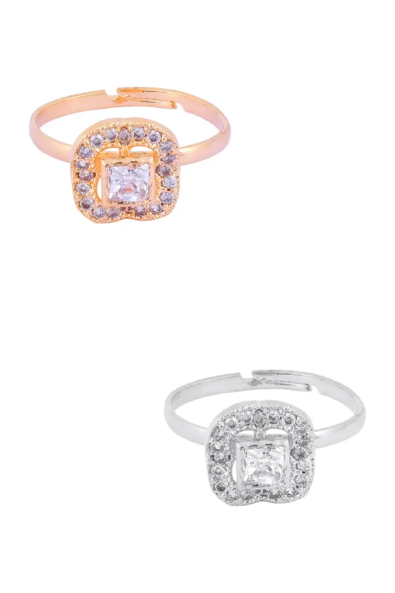Elegant Square Halo Adjustable Rings Set for Girls & Women - Set of 2