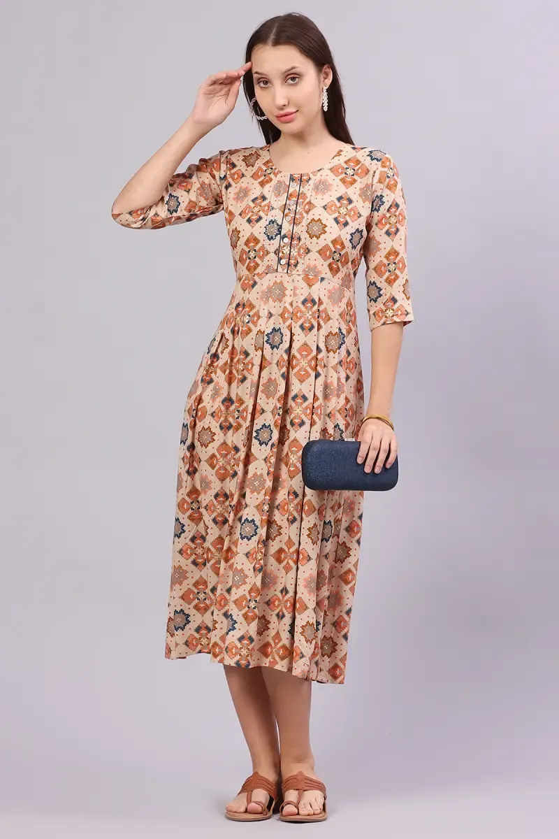 Rayon Abstract Printed Dress for Women