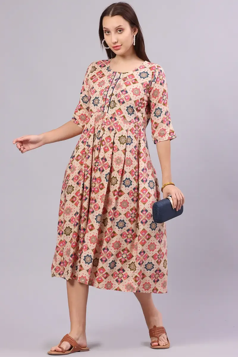 Rayon Abstract Printed Dress for Women 015048SANXL
