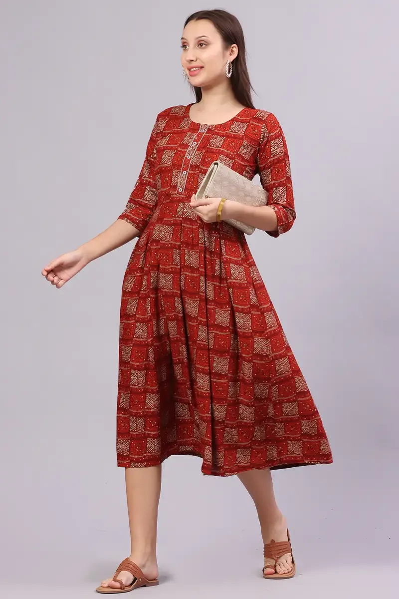 Rayon Printed Dress for Women 015051REDL