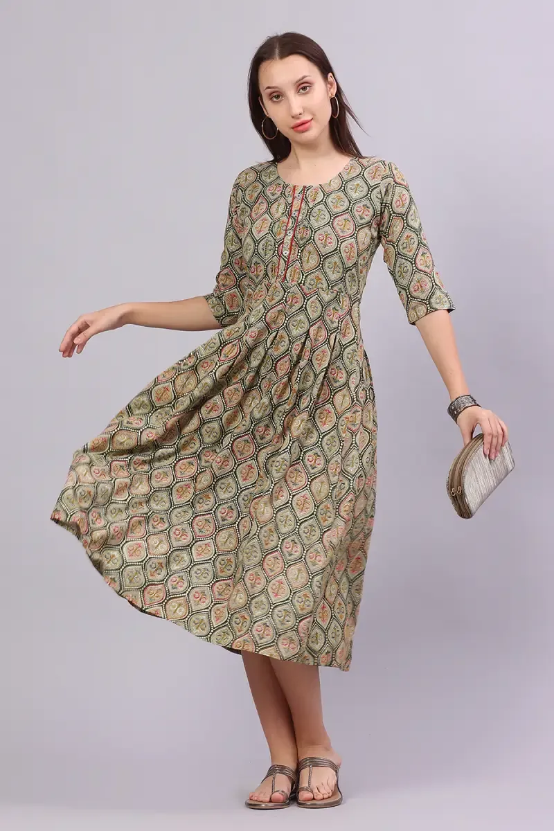 Rayon Printed Dress for Women  015052DARGREXL