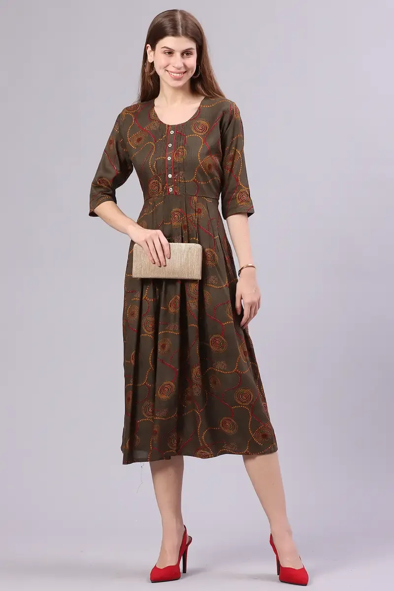 Rayon Printed Dress for Women  015053OLIXXL