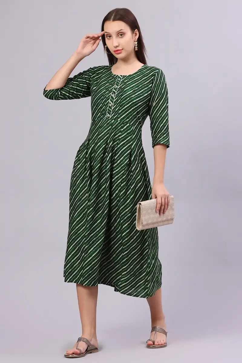 Rayon Striped Dress for Women 015057GREXL