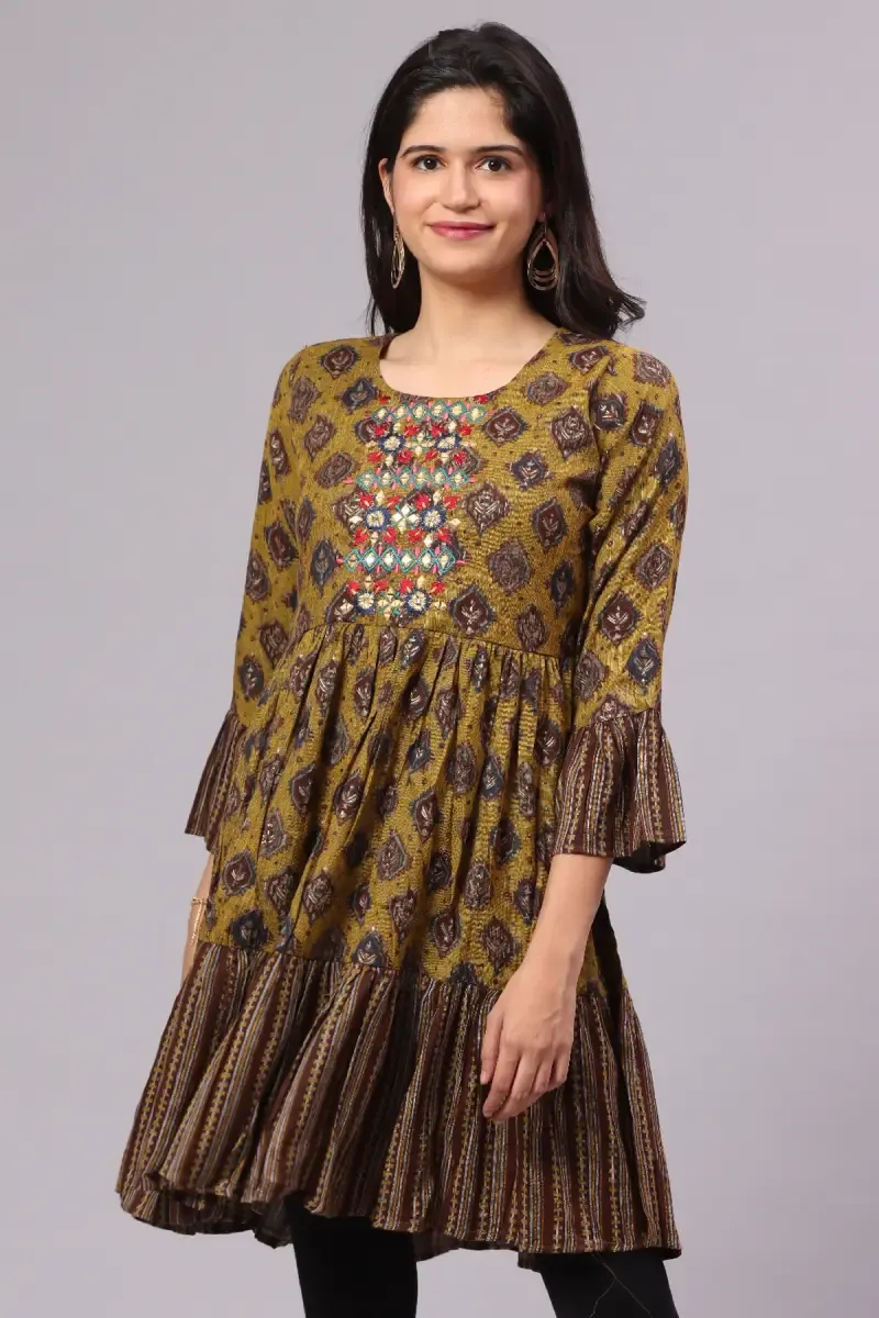 Cotton Blend Printed Tops for Women 015094MUSXXL
