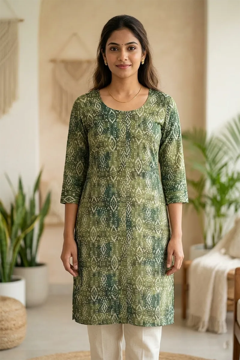 Cotton Printed Kurti For Women 015113XXLGRE