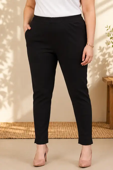 Cotton Blend Solid Kurti Pant for Women - Plus Size