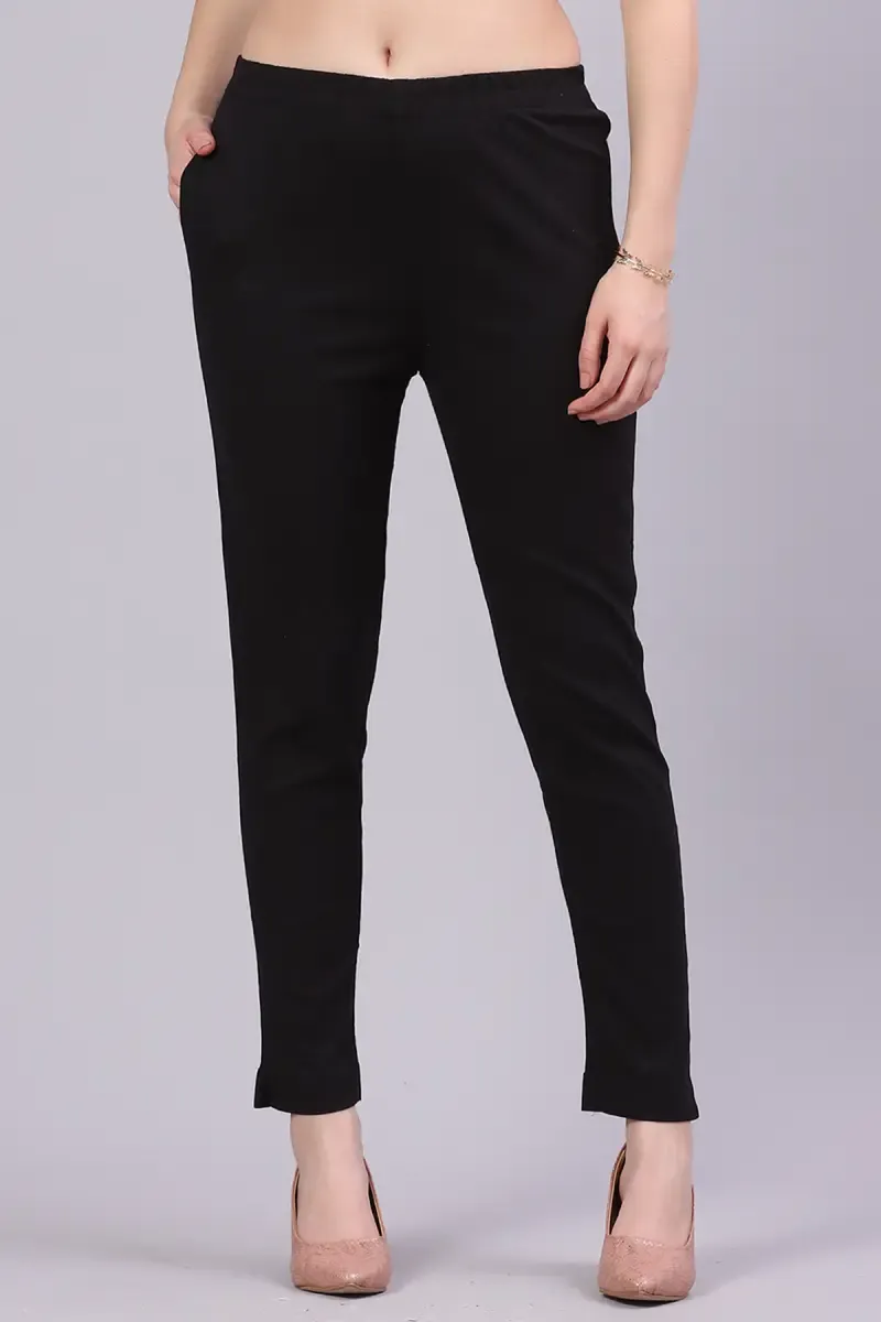 Cotton Blend Solid Kurti Pant for Women 015117XXLBLA