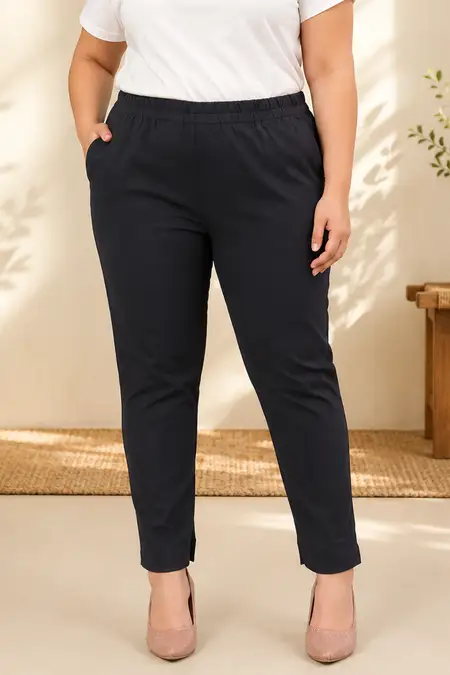 Cotton Blend Solid Kurti Pant for Women - Plus Size