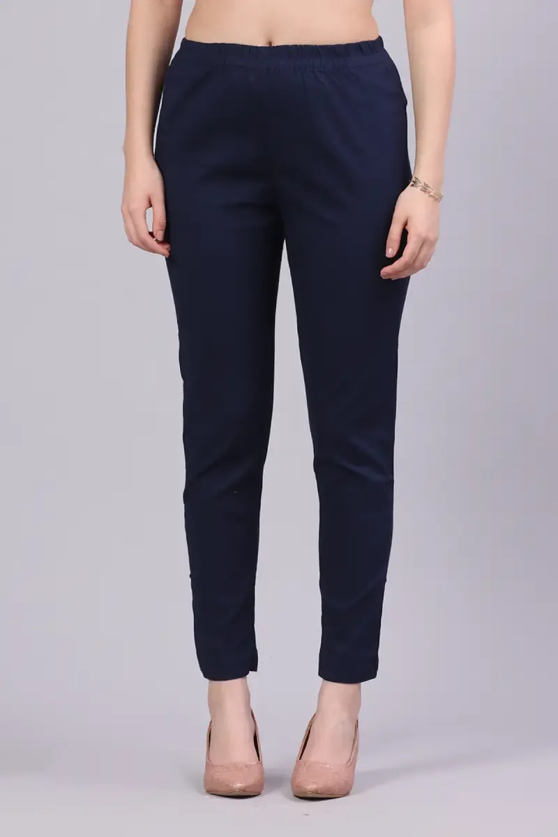 Cotton Blend Solid Kurti Pant for Women 015117XXLNAVBLU