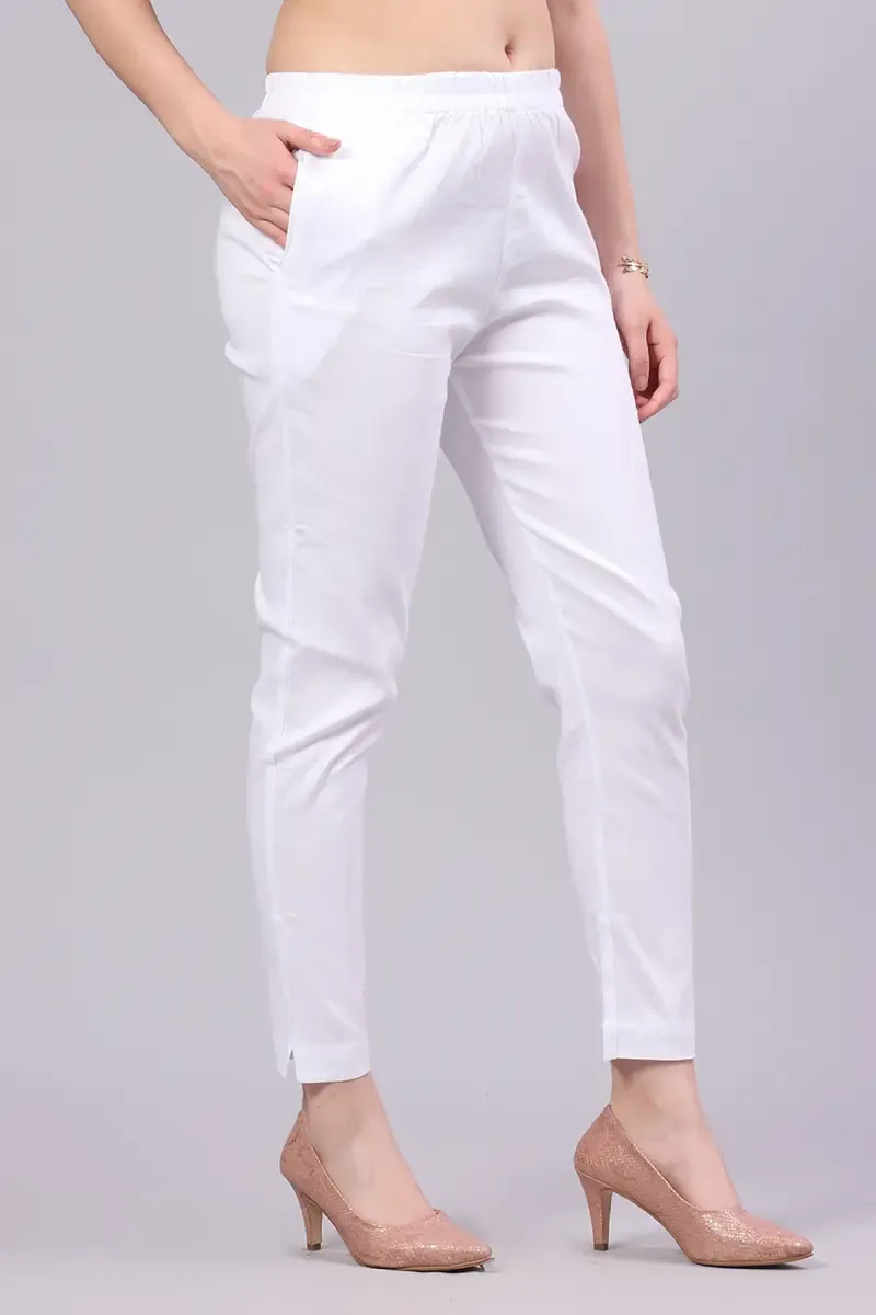 Cotton Blend Solid Kurti Pant for Women 015117XXLWHI