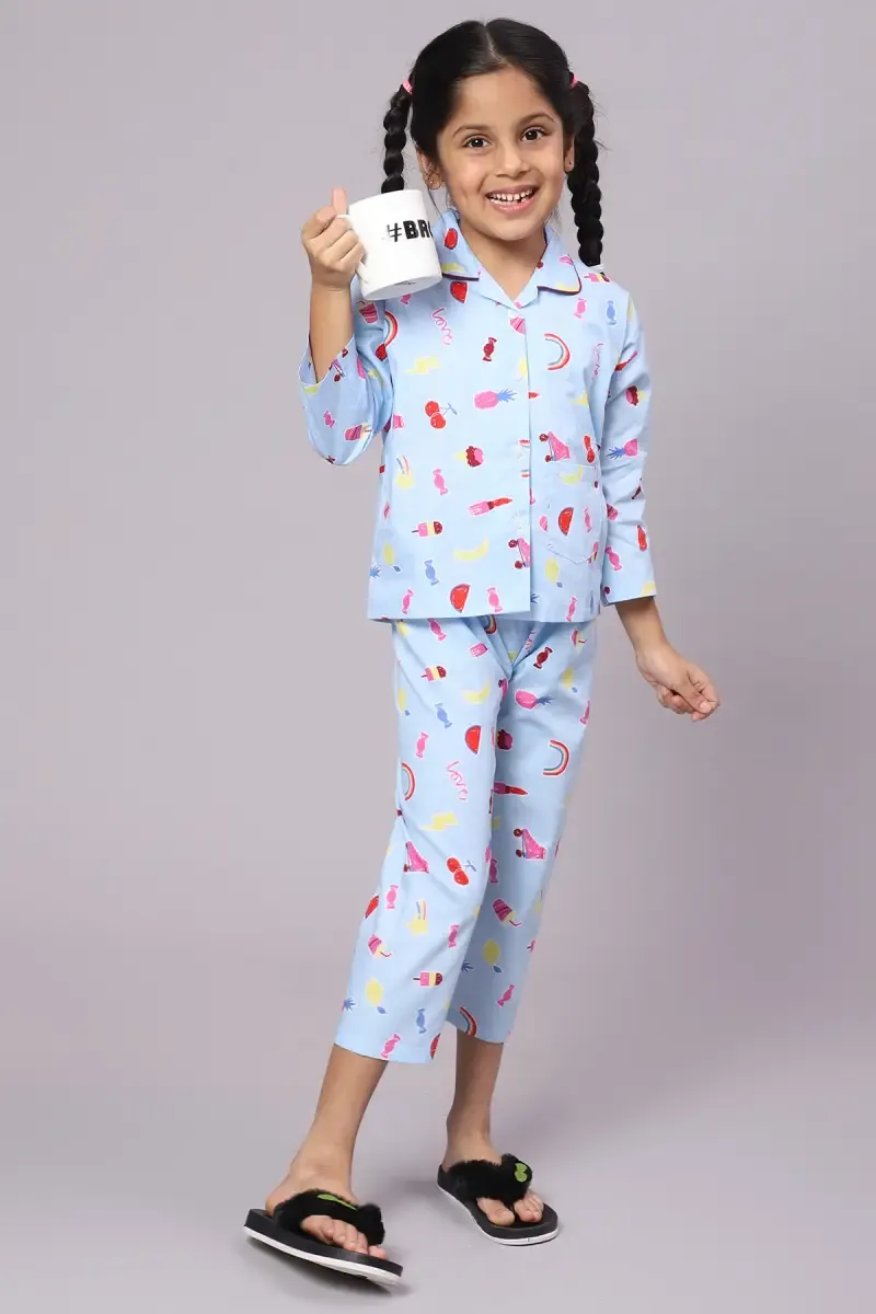 Girl's Cotton Blend Printed Pyjama Set (1 - 10 Yrs)
