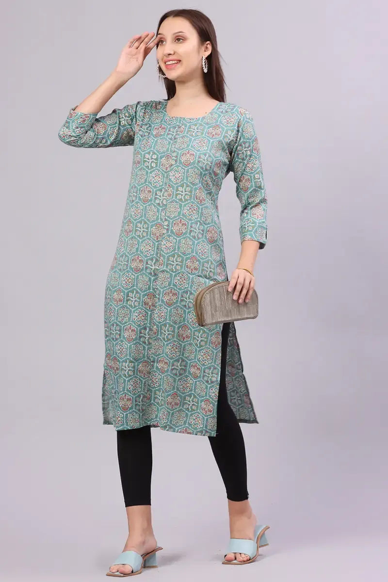Cotton Printed Kurti for Women 015141LLIGBLU
