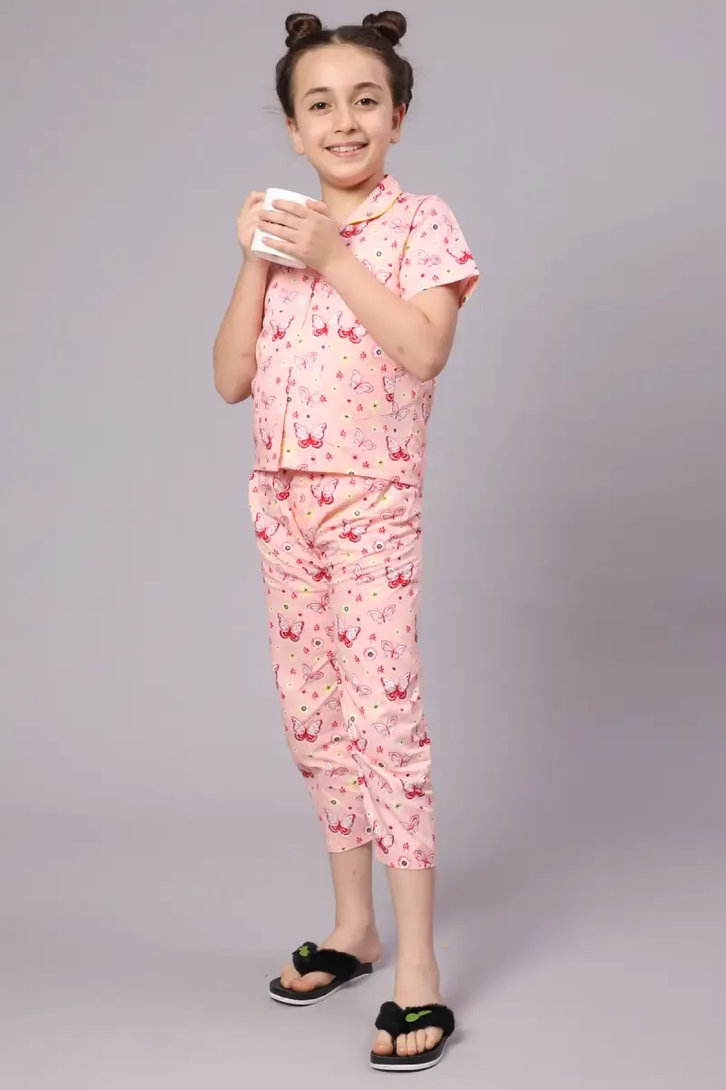 Girl's Cotton Blend Printed Pyjama Set (1 - 10 Yrs) 015143PEA910YRS