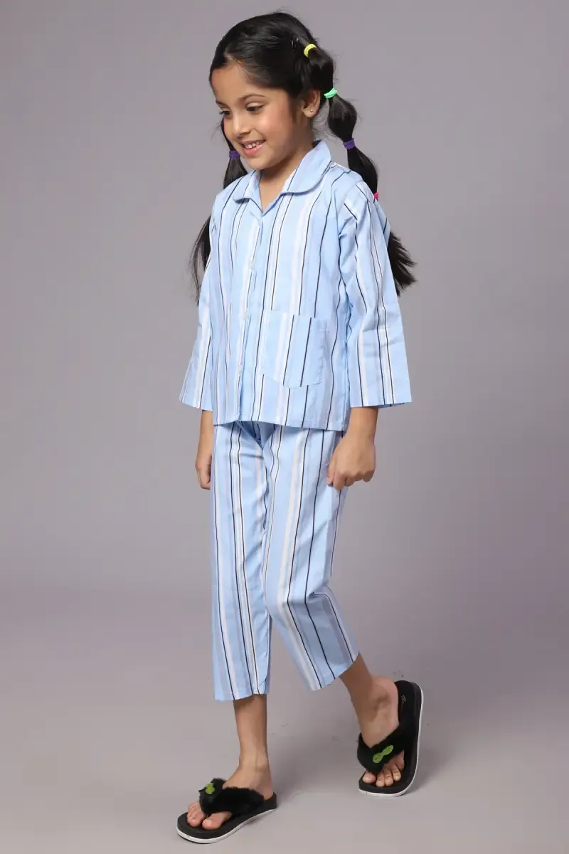 Girl's Cotton Blend Striped Pyjama Set (1 - 10 Yrs)