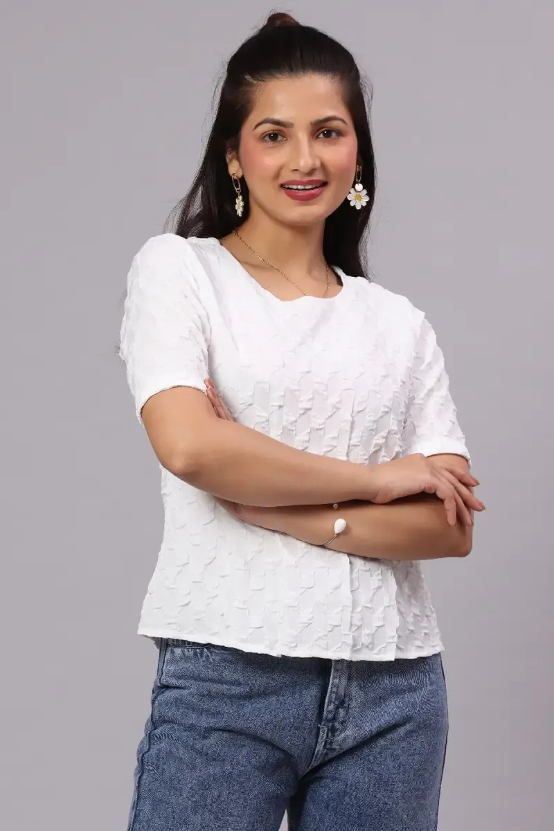 Jacquard Solid Top for Women 015164XLWHI2