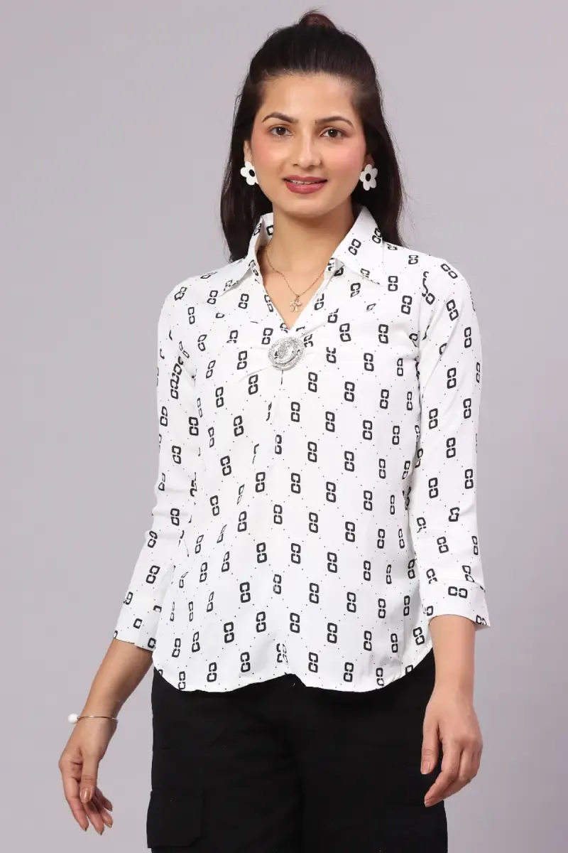 Polyester Crepe Geometric Printed Top for Women