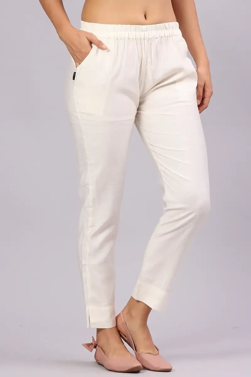 Polyester Solid Kurti Pant for Women 015178XLOFFWHI