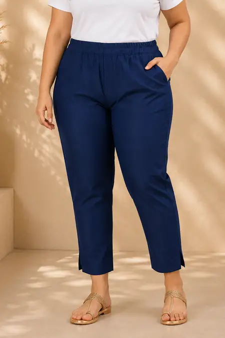 Polyester Solid Kurti Pant for Women - Plus Size 0151783XLPEABLU