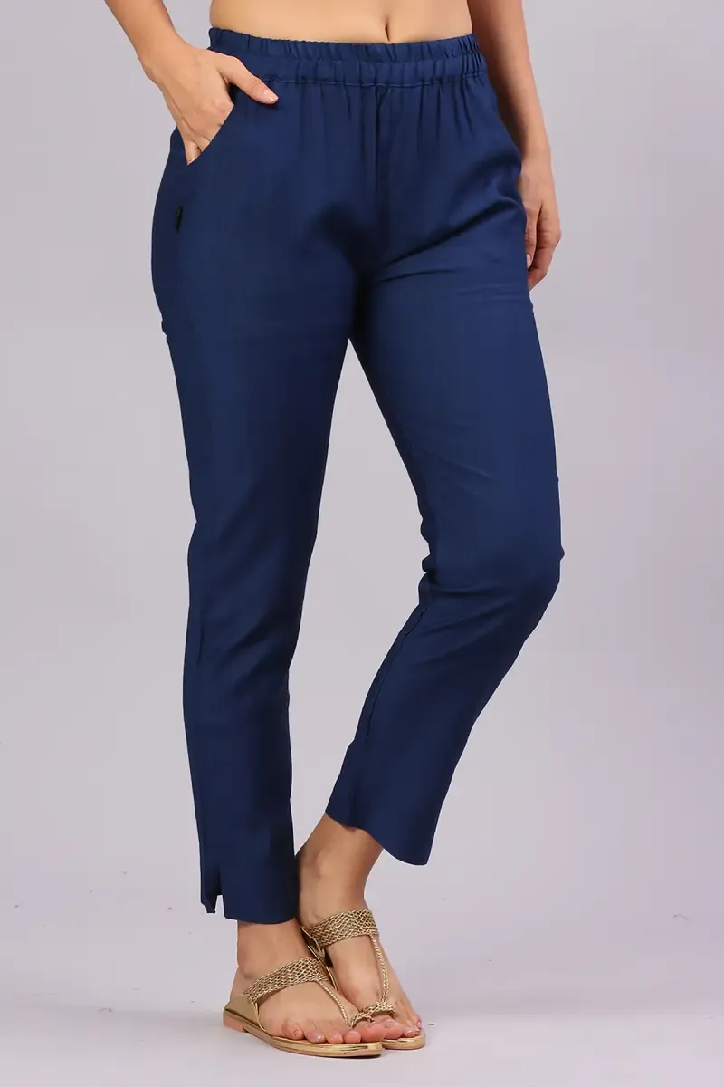 Polyester Solid Kurti Pant for Women 015178XLPEABLU