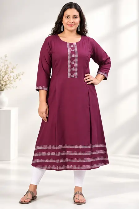 Cotton Rayon Printed Maternity Kurta for Women - Plus Size