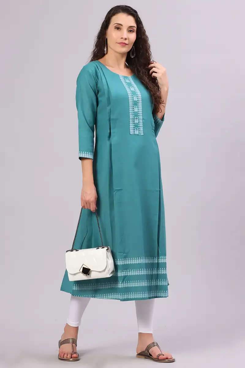Cotton Rayon Printed Maternity Kurta for Women 015181LGRE