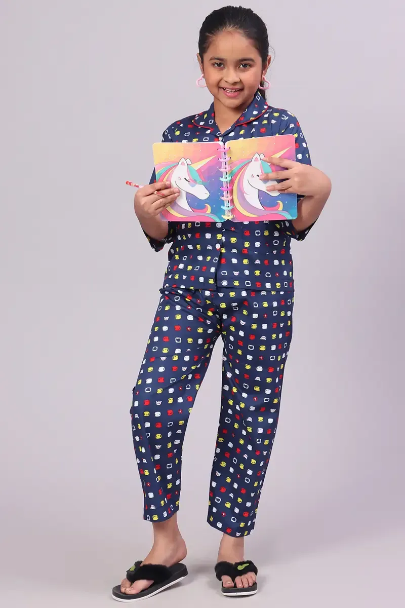 Girl's Cotton Blend Printed Pyjama Set (1 - 10 Yrs)