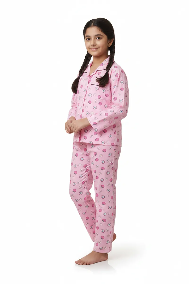 Girl's Cotton Blend Printed Pyjama Set (1 - 10 Yrs) 015188BABPIN910YRS