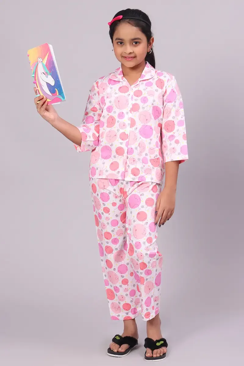 Girl's Cotton Blend  Printed Pyjama Set (1 - 10 Yrs)