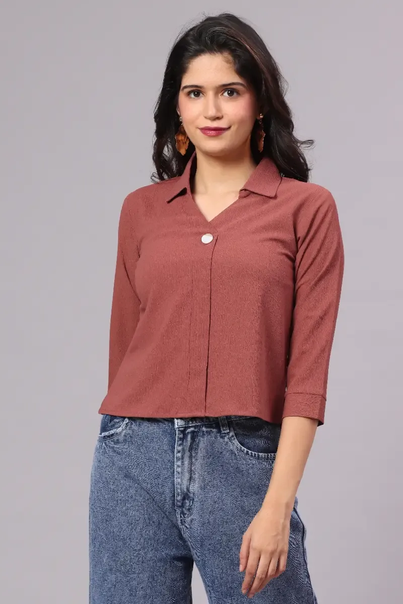 Georgette Solid Shirt Type Top for Women