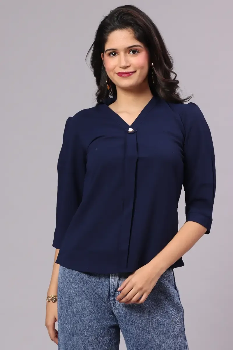 Georgette Solid Shirt Type Top for Women 015202XLBLU