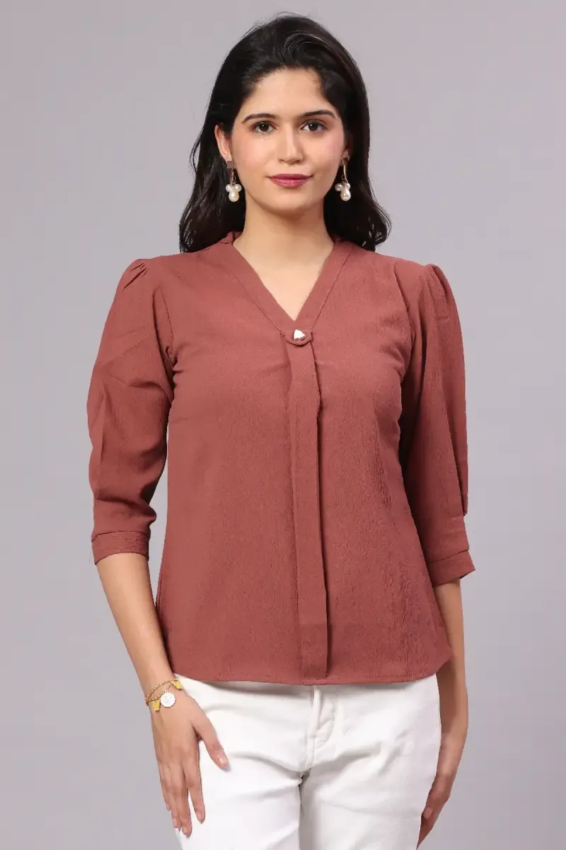 Georgette Solid Shirt Style Top for Women 015203MRUS