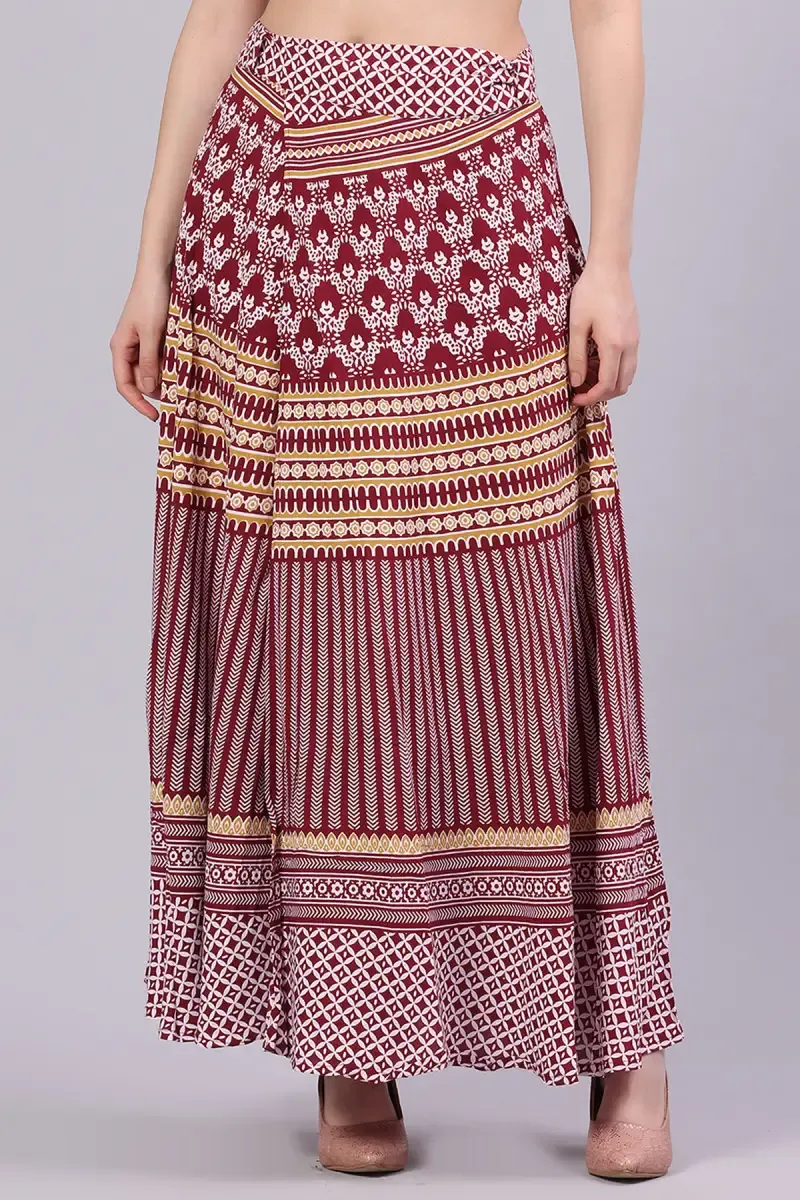 Cotton Rayon Printed Wrap Around Skirt for Women 015204MAGXL